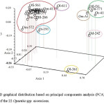 Figure 6 - 3D graphical distribution based on principal components analysis (PCA) showing the distribution of the 22 Opuntia spp. accessions