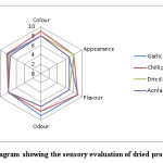 Fig 3. Radar diagram showing the sensory evaluation of dried products