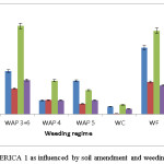 Fig.16. Grain yield of NERICA 1 as influenced by soil amendment and weeding regime.