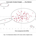 Fig. 1. Two dimensional ordinates of 101 extant varieties of upland cotton